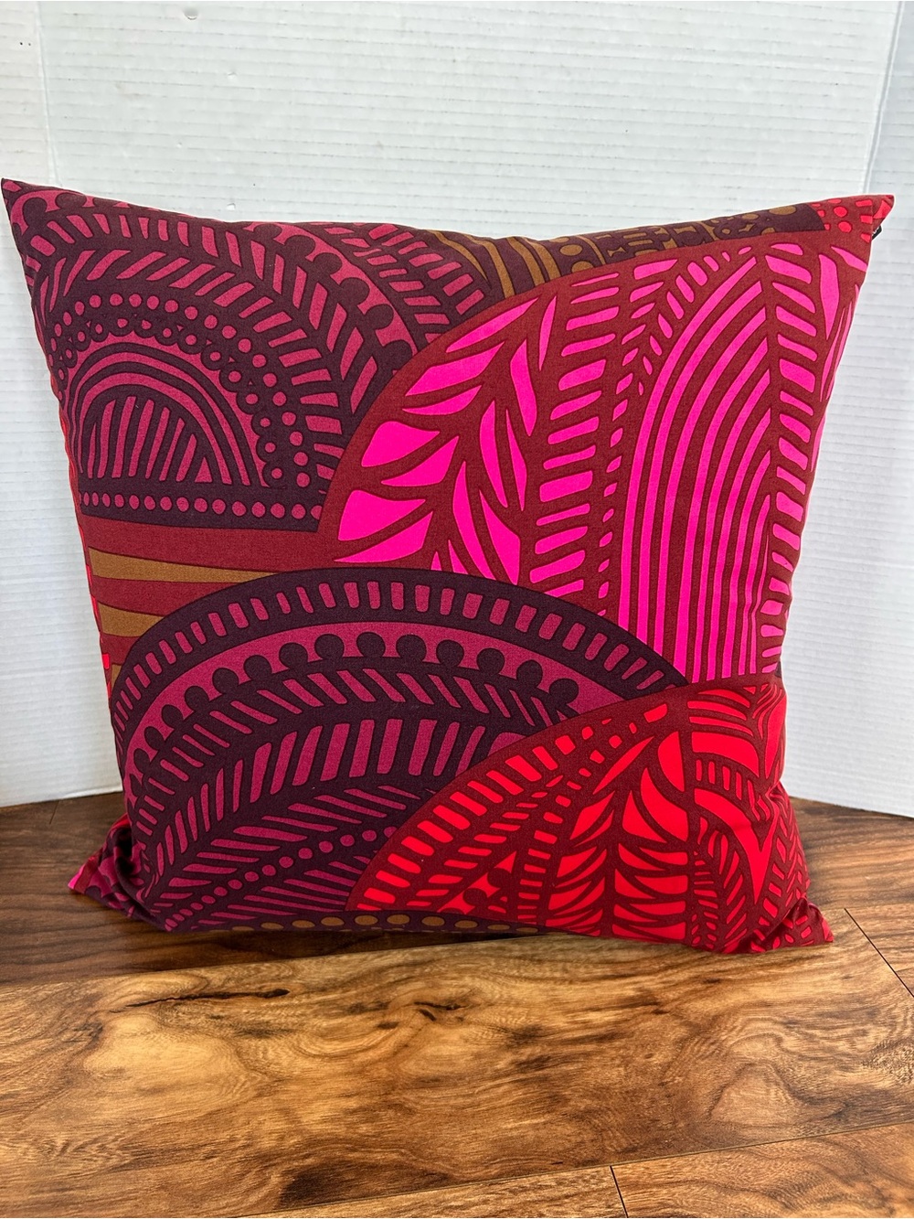 Marimekko Bold Pink, Red & Burgundy Patterned Accent Pillow Indoor Outdoor